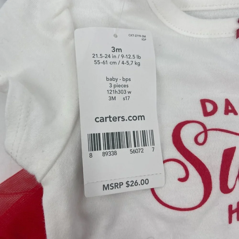 NWT CARTER'S Baby Red White Daddy's Sweet Heart Onesie Set Size 3 Months